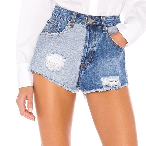 SUPERDOWN LYDIA TWO TONE DENIM SHORTS - Picture 1 of 5